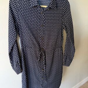 Maison Jules Navy Polka Dot Long Sleeve Dress